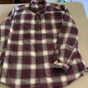 Eddie Bauer Men's Red Black Cream Gray Plaid Casual Shirt. Large Tall.